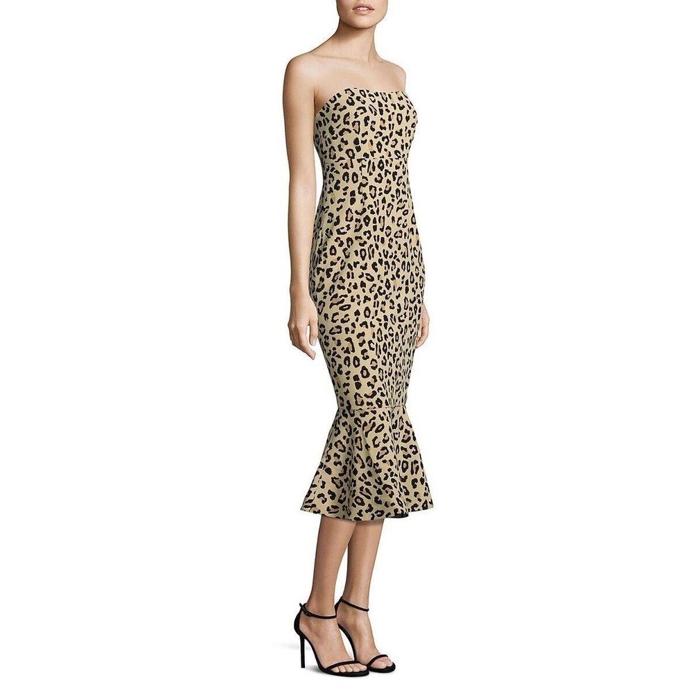 Cinq a Sept Dress Womens Luna Size 6 Black Multi Leopard Print Midi NWT